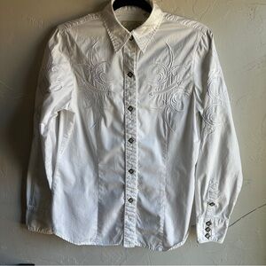 Roper White Pearl Snap Western Shirt Women’s M Embroidered Cowgirl Button Up